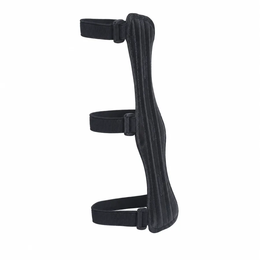 Side profile of the arm guard showing its curve and bound edge